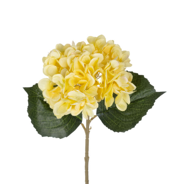 GloboStar® Artificial Garden YELLOW HYDRANGEA BRANCH 21176 Τεχνητό Διακοσμητικό Κλαδί Ορτανσίας Κίτρινης  Y47cm - Image 2