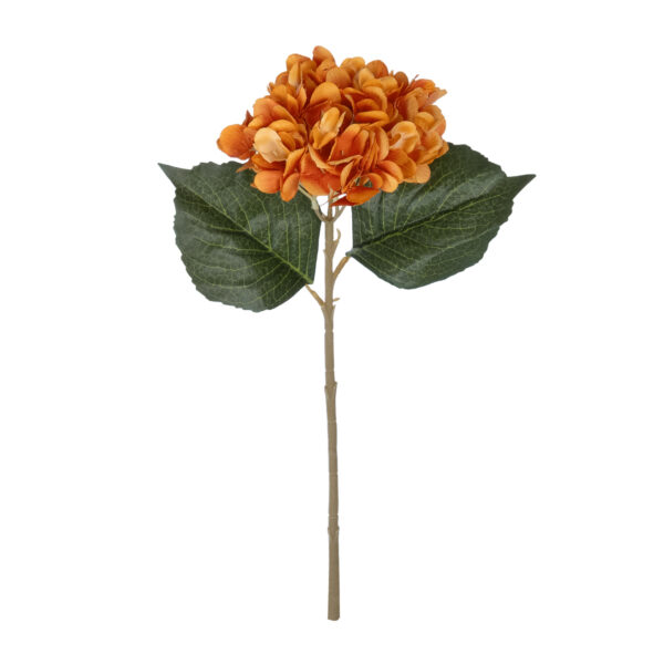 GloboStar® Artificial Garden ORANGE HYDRANGEA BRANCH 21179 Τεχνητό Διακοσμητικό Κλαδί Ορτανσίας Πορτοκαλί  Y47cm