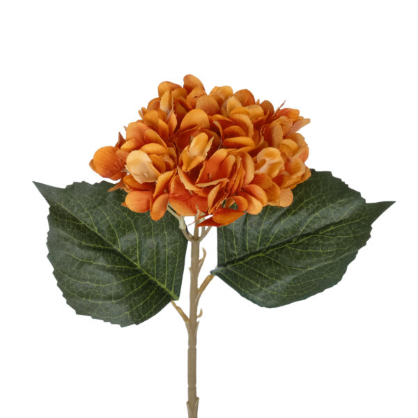 GloboStar® Artificial Garden ORANGE HYDRANGEA BRANCH 21179 Τεχνητό Διακοσμητικό Κλαδί Ορτανσίας Πορτοκαλί  Y47cm - Image 2