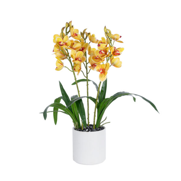 GloboStar® Artificial Garden YELLOW CHERRY CUMBIDIUM 21401 Διακοσμητικό Φυτό Κίτρινο Κυμβίδιο Υ60cm