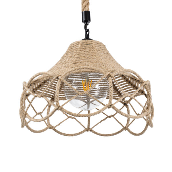 GloboStar® TESSUTI 01614 Boho Κρεμαστό Φωτιστικό Πλέγμα Μονόφωτο 1 x E27 IP20 Μπεζ Σχοινί - Μ39 x Π39 x Y31cm