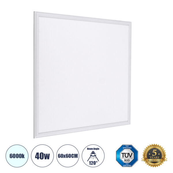 GloboStar® 60206 Χωνευτό LED Panel Milky Super Slim 60x60cm 40W 4000lm 120° CRI≥80Ra UGR<19 AC 220-240V IP20 Μ60 x Π60 x Υ1.5cm - Ψυχρό Λευκό 6000K - TÜV Certified Driver - 5 Years Warranty