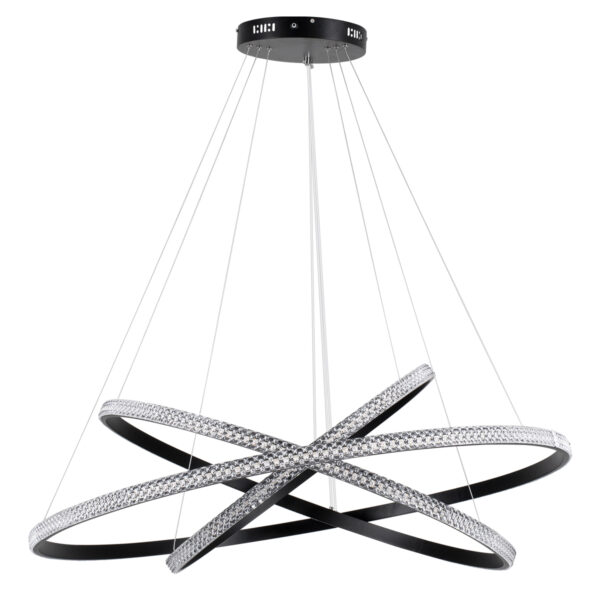 GloboStar® DIAMOND TRIO 61140-DECO Κρεμαστό Φωτιστικό Δαχτυλίδι-Κύκλος LED CCT 150W 18379lm 360° AC 220-240V - Εναλλαγή Φωτισμού μέσω Τηλεχειριστηρίου All In One Ψυχρό 6000k+Φυσικό 4500k+Θερμό 2700k Dimmable Φ60+80+100cm - Μαύρο - 3 Years Warranty - Image 2