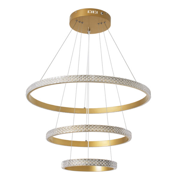 GloboStar® DIAMOND TRIO 61137-DECO Κρεμαστό Φωτιστικό Δαχτυλίδι-Κύκλος LED CCT 100W 12123lm 360° AC 220-240V - Εναλλαγή Φωτισμού μέσω Τηλεχειριστηρίου All In One Ψυχρό 6000k+Φυσικό 4500k+Θερμό 2700k Dimmable Φ25+40+60cm - Χρυσό Βούρτσας - 3 Years Warranty - Image 4