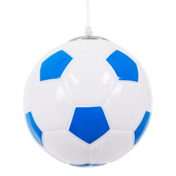 GloboStar® FOOTBALL 00648 Παιδικό Κρεμαστό Φωτιστικό Μπάλα Μονόφωτο 1 x E27 IP20 Μπλε & Λευκό Γυαλί - Μ25 x Π25 x Υ25cm