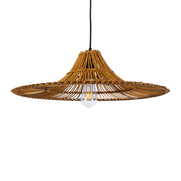 GloboStar® PALERMO 02310 Boho Κρεμαστό Φωτιστικό Πλέγμα Μονόφωτο 1 x E27 IP20 Καφέ Ξύλο - Μ60 x Π60 x Υ18cm