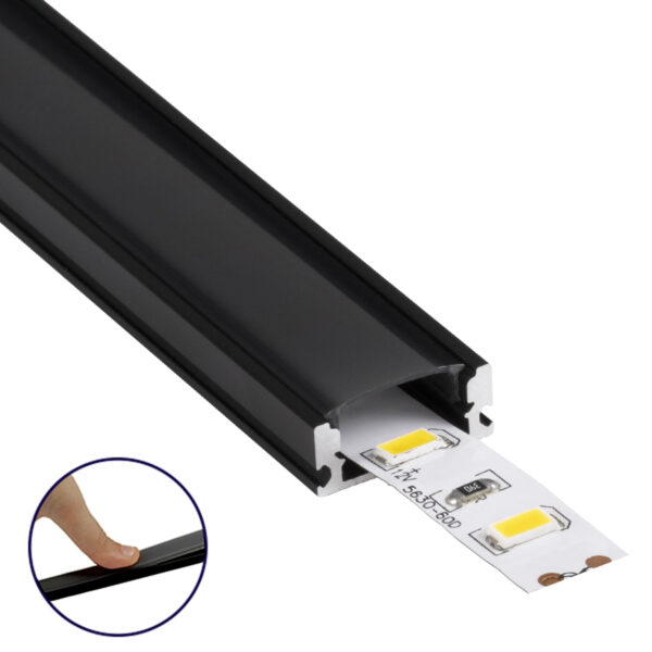 GloboStar® SURFACE-PROFILE 70806-1M Προφίλ Αλουμινίου - Βάση & Ψύκτρα Ταινίας LED με Μαύρο Φιμέ Κάλυμμα - Επιφανειακή Χρήση - Πατητό Κάλυμμα - Μαύρο - 1 Μέτρο - Μ100 x Π1.6 x Υ0.7cm