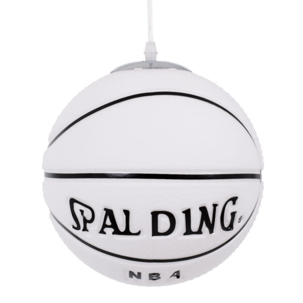 GloboStar® SPALDING NBA 01031 Παιδικό Κρεμαστό Φωτιστικό Μπάλα Μονόφωτο 1 x E27 IP20 Λευκό & Μαύρο Γυαλί - Μ25 x Π25 x Υ25cm