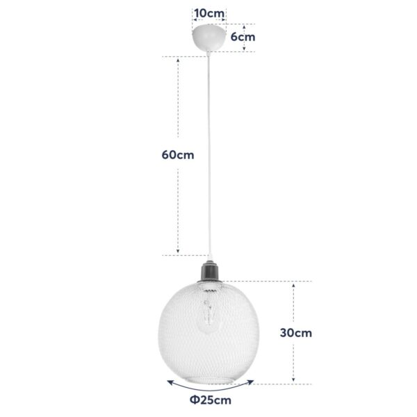 GloboStar® WIRE 203-0005 Μοντέρνο Κρεμαστό Φωτιστικό Πλέγμα Μονόφωτο 1 x E27 IP20 Λευκό Μέταλλο - Μ25 x Π25 x Υ30cm - Image 11