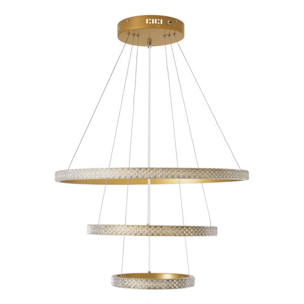 GloboStar® DIAMOND TRIO 61137-DECO Κρεμαστό Φωτιστικό Δαχτυλίδι-Κύκλος LED CCT 100W 12123lm 360° AC 220-240V - Εναλλαγή Φωτισμού μέσω Τηλεχειριστηρίου All In One Ψυχρό 6000k+Φυσικό 4500k+Θερμό 2700k Dimmable Φ25+40+60cm - Χρυσό Βούρτσας - 3 Years Warranty - Image 5