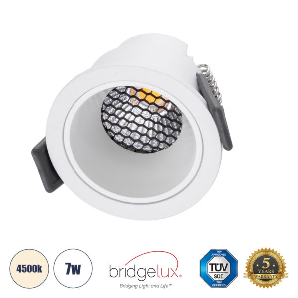 GloboStar® PLUTO-S 60248 Χωνευτό LED Spot Downlight TrimLess Φ6.4cm 7W 910lm 38° AC 220-240V IP20 Φ6.4 x Υ4.9cm - Στρόγγυλο - Λευκό & Anti-Glare HoneyComb - Φυσικό Λευκό 4500K - Bridgelux COB - 5 Years Warranty