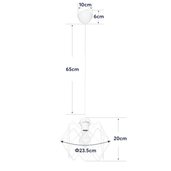 GloboStar® VORTEX 203-0001 Mοντέρνο Κρεμαστό Φωτιστικό Πλέγμα Μονόφωτο 1 x E27 IP20 Λευκό Μέταλλο - Μ23.5 x Π23.5 x Υ20cm - Image 10