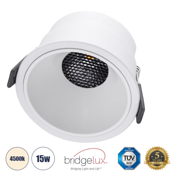 GloboStar® PLUTO-B 60260 Χωνευτό LED Spot Downlight TrimLess Φ10.4cm 15W 1950lm 38° AC 220-240V IP20 Φ10.4 x Υ6.5cm - Στρόγγυλο - Λευκό & Anti-Glare HoneyComb - Φυσικό Λευκό 4500K - Bridgelux COB - 5 Years Warranty