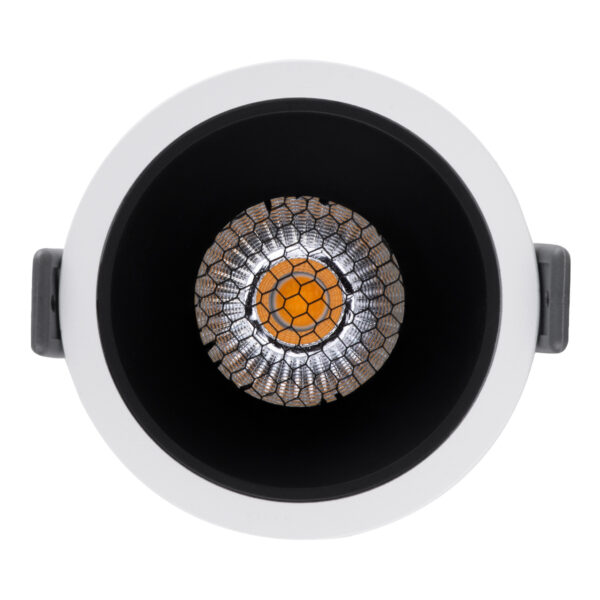 GloboStar® PLUTO-M 60253 Χωνευτό LED Spot Downlight TrimLess Φ8.4cm 10W 1250lm 38° AC 220-240V IP20 Φ8.4 x Υ5.9cm - Στρόγγυλο - Λευκό με Μαύρο Κάτοπτρο & Anti-Glare HoneyComb - Θερμό Λευκό 2700K - Bridgelux COB - 5 Years Warranty - Image 5