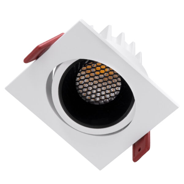 GloboStar® LEO-SQ 60288 Χωνευτό LED Spot Downlight TrimLess Μ8.5xΠ8.5cm 10W 1300lm 38° AC 220-240V IP20 Μ8.5 x Π8.5 x Υ6.6cm - Τετράγωνο - Κινούμενο - Λευκό με Μαύρο Κάτοπτρο & Anti-Glare HoneyComb - Φυσικό Λευκό 4500K - Bridgelux COB - 5 Years Warranty - Image 2