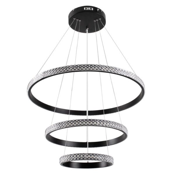 GloboStar® DIAMOND TRIO 61136 Κρεμαστό Φωτιστικό Δαχτυλίδι-Κύκλος LED CCT 100W 12123lm 360° AC 220-240V - Εναλλαγή Φωτισμού μέσω Τηλεχειριστηρίου All In One Ψυχρό 6000k+Φυσικό 4500k+Θερμό 2700k Dimmable Φ25+40+60cm - Μαύρο - 3 Years Warranty - Image 2