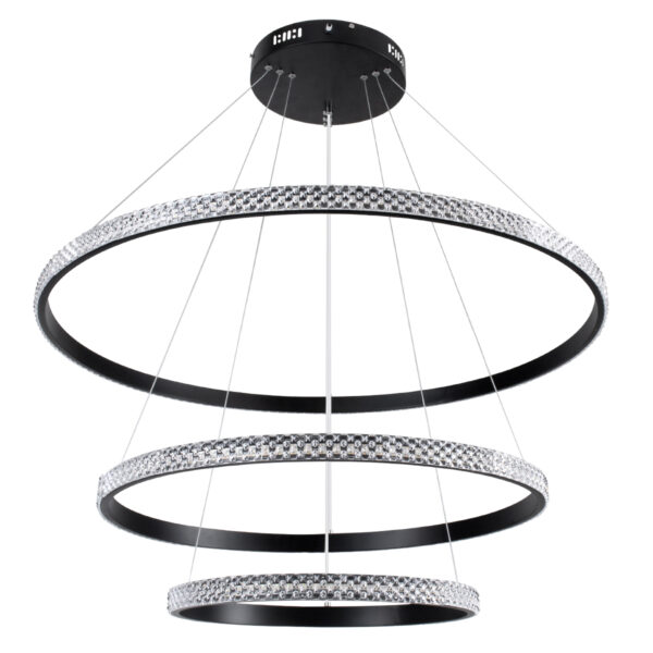 GloboStar® DIAMOND TRIO 61138 Κρεμαστό Φωτιστικό Δαχτυλίδι-Κύκλος LED CCT 120W 14723lm 360° AC 220-240V - Εναλλαγή Φωτισμού μέσω Τηλεχειριστηρίου All In One Ψυχρό 6000k+Φυσικό 4500k+Θερμό 2700k Dimmable Φ40+60+80cm - Μαύρο - 3 Years Warranty - Image 2