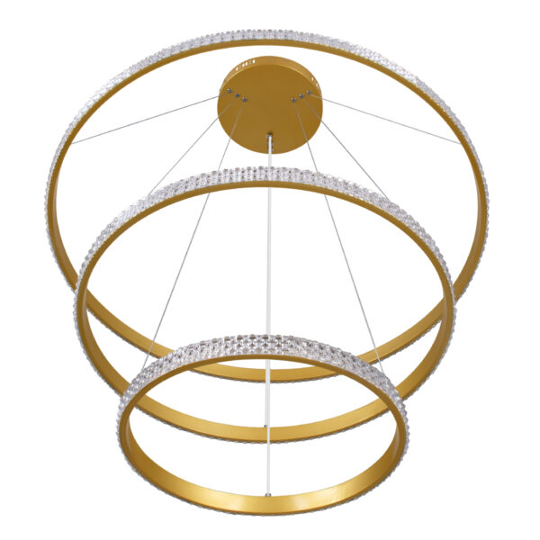 GloboStar® DIAMOND TRIO 61139 Κρεμαστό Φωτιστικό Δαχτυλίδι-Κύκλος LED CCT 120W 14723lm 360° AC 220-240V - Εναλλαγή Φωτισμού μέσω Τηλεχειριστηρίου All In One Ψυχρό 6000k+Φυσικό 4500k+Θερμό 2700k Dimmable Φ40+60+80cm - Χρυσό Βούρτσας - 3 Years Warranty - Image 4