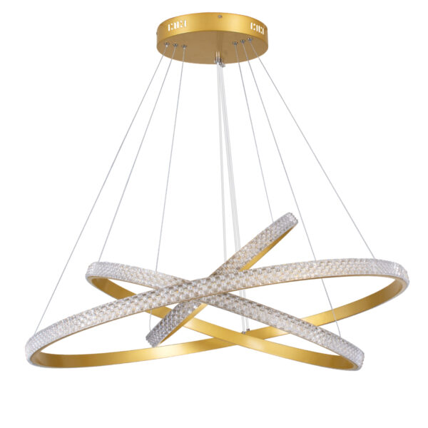 GloboStar® DIAMOND TRIO 61139-DECO Κρεμαστό Φωτιστικό Δαχτυλίδι-Κύκλος LED CCT 120W 14723lm 360° AC 220-240V - Εναλλαγή Φωτισμού μέσω Τηλεχειριστηρίου All In One Ψυχρό 6000k+Φυσικό 4500k+Θερμό 2700k Dimmable Φ40+60+80cm - Χρυσό Βούρτσας - 3 Years Warranty - Image 2