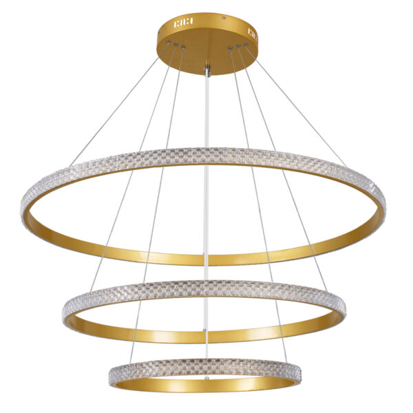 GloboStar® DIAMOND TRIO 61139-DECO Κρεμαστό Φωτιστικό Δαχτυλίδι-Κύκλος LED CCT 120W 14723lm 360° AC 220-240V - Εναλλαγή Φωτισμού μέσω Τηλεχειριστηρίου All In One Ψυχρό 6000k+Φυσικό 4500k+Θερμό 2700k Dimmable Φ40+60+80cm - Χρυσό Βούρτσας - 3 Years Warranty - Image 4