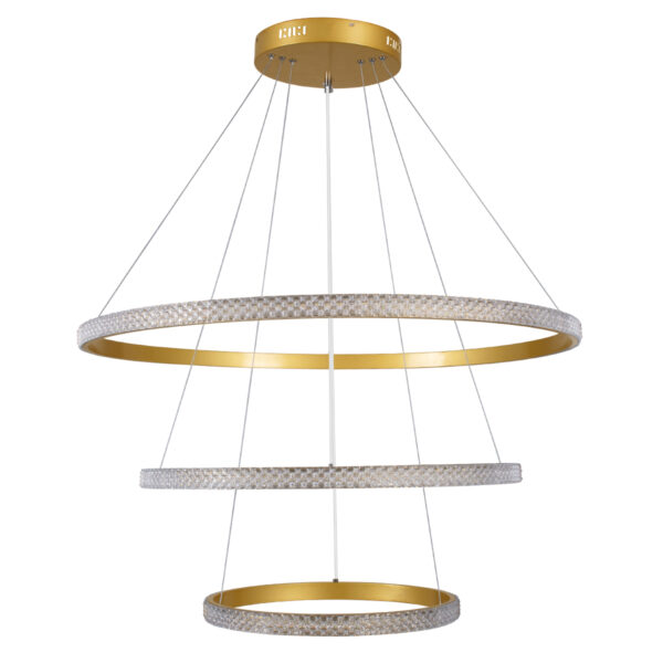 GloboStar® DIAMOND TRIO 61139-DECO Κρεμαστό Φωτιστικό Δαχτυλίδι-Κύκλος LED CCT 120W 14723lm 360° AC 220-240V - Εναλλαγή Φωτισμού μέσω Τηλεχειριστηρίου All In One Ψυχρό 6000k+Φυσικό 4500k+Θερμό 2700k Dimmable Φ40+60+80cm - Χρυσό Βούρτσας - 3 Years Warranty - Image 5