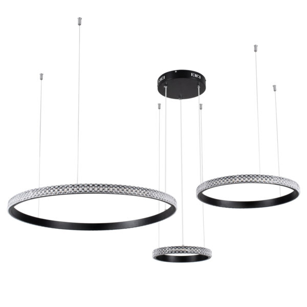 GloboStar® DIAMOND TRIO 61142 Κρεμαστό Φωτιστικό Δαχτυλίδι-Κύκλος LED CCT 100W 12123lm 360° AC 220-240V - Εναλλαγή Φωτισμού μέσω Τηλεχειριστηρίου All In One Ψυχρό 6000k+Φυσικό 4500k+Θερμό 2700k Dimmable Φ25+40+60cm - Μαύρο - 3 Years Warranty - Image 2