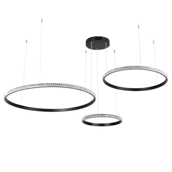 GloboStar® DIAMOND TRIO 61144 Κρεμαστό Φωτιστικό Δαχτυλίδι-Κύκλος LED CCT 120W 14723lm 360° AC 220-240V - Εναλλαγή Φωτισμού μέσω Τηλεχειριστηρίου All In One Ψυχρό 6000k+Φυσικό 4500k+Θερμό 2700k Dimmable Φ40+60+80cm - Μαύρο - 3 Years Warranty - Image 2