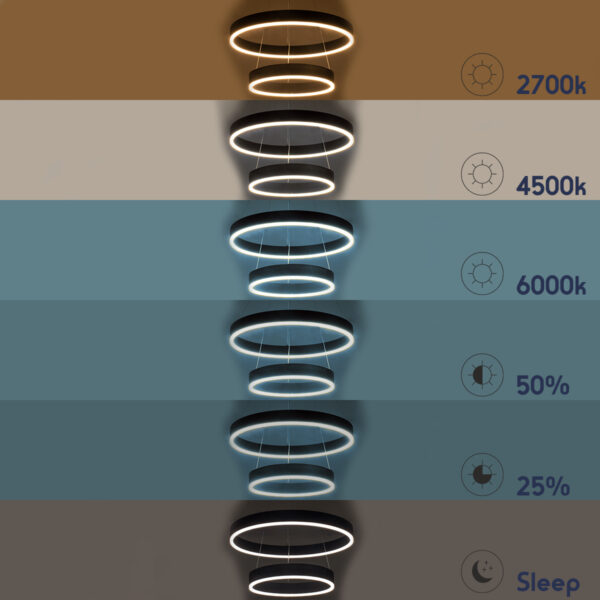 GloboStar® VENOM DUO 61185-DECO Κρεμαστό Φωτιστικό Δαχτυλίδι-Κύκλος LED CCT 75W 8818lm 120° AC 220-240V - Εναλλαγή Φωτισμού μέσω Τηλεχειριστηρίου All In One Ψυχρό 6000K+Φυσικό 4500K+Θερμό 2700K Dimmable Φ40+60cm - Μαύρο - 3 Years Warranty - Image 12