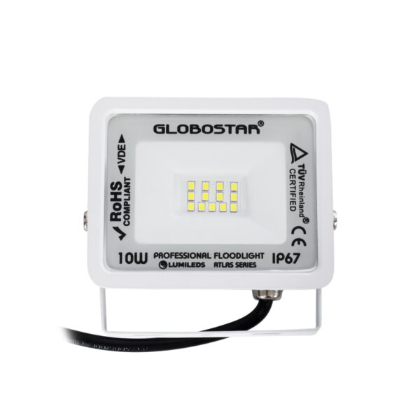 GloboStar® ATLAS 61404 Επαγγελματικός Προβολέας LED 10W 1250lm 120° AC 220-240V - Αδιάβροχος IP67 - Μ10 x Π2 x Υ8cm - Λευκό - Ψυχρό Λευκό 6000K - LUMILEDS Chips - TÜV Rheinland Certified - 5 Years Warranty - Image 2