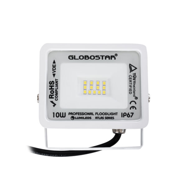 GloboStar® ATLAS 61405 Επαγγελματικός Προβολέας LED 10W 1200lm 120° AC 220-240V - Αδιάβροχος IP67 - Μ10 x Π2 x Υ8cm - Λευκό - Φυσικό Λευκό 4500K - LUMILEDS Chips - TÜV Rheinland Certified - 5 Years Warranty - Image 2