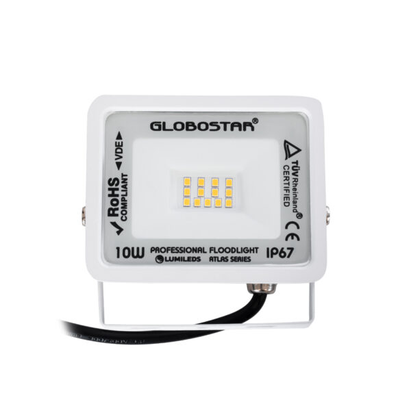 GloboStar® ATLAS 61406 Επαγγελματικός Προβολέας LED 10W 1150lm 120° AC 220-240V - Αδιάβροχος IP67 - Μ10 x Π2 x Υ8cm - Λευκό - Θερμό Λευκό 2700K - LUMILEDS Chips - TÜV Rheinland Certified - 5 Years Warranty - Image 2