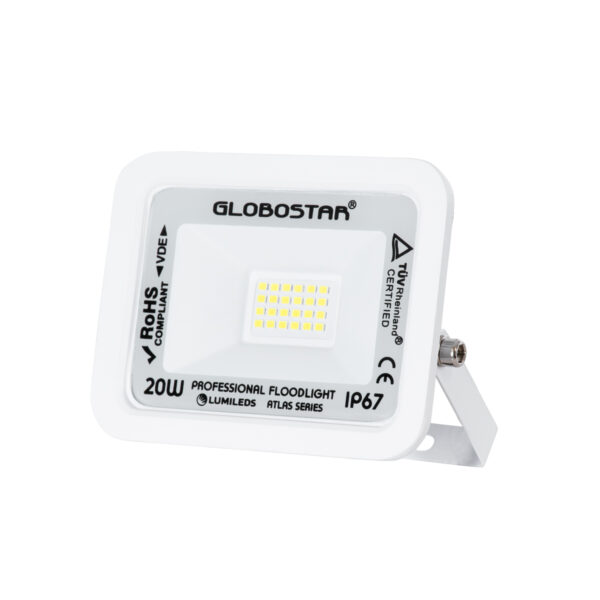 GloboStar® ATLAS 61407 Επαγγελματικός Προβολέας LED 20W 2500lm 120° AC 220-240V - Αδιάβροχος IP67 - Μ12 x Π2.5 x Υ9.5cm - Λευκό - Ψυχρό Λευκό 6000K - LUMILEDS Chips - TÜV Rheinland Certified - 5 Years Warranty