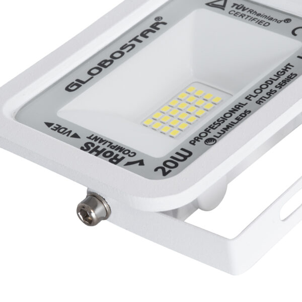 GloboStar® ATLAS 61407 Επαγγελματικός Προβολέας LED 20W 2500lm 120° AC 220-240V - Αδιάβροχος IP67 - Μ12 x Π2.5 x Υ9.5cm - Λευκό - Ψυχρό Λευκό 6000K - LUMILEDS Chips - TÜV Rheinland Certified - 5 Years Warranty - Image 5