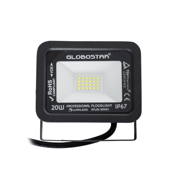 GloboStar® ATLAS 61410 Επαγγελματικός Προβολέας LED 20W 2500lm 120° AC 220-240V - Αδιάβροχος IP67 - Μ12 x Π2.5 x Υ9.5cm - Μαύρο - Ψυχρό Λευκό 6000K - LUMILEDS Chips - TÜV Rheinland Certified - 5 Years Warranty - Image 2