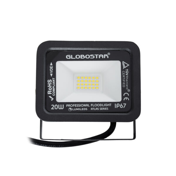 GloboStar® ATLAS 61411 Επαγγελματικός Προβολέας LED 20W 2400lm 120° AC 220-240V - Αδιάβροχος IP67 - Μ12 x Π2.5 x Υ9.5cm - Μαύρο - Φυσικό Λευκό 4500K - LUMILEDS Chips - TÜV Rheinland Certified - 5 Years Warranty - Image 2