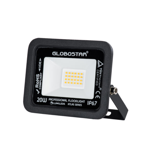 GloboStar® ATLAS 61412 Επαγγελματικός Προβολέας LED 20W 2300lm 120° AC 220-240V - Αδιάβροχος IP67 - Μ12 x Π2.5 x Υ9.5cm - Μαύρο - Θερμό Λευκό 2700K - LUMILEDS Chips - TÜV Rheinland Certified - 5 Years Warranty