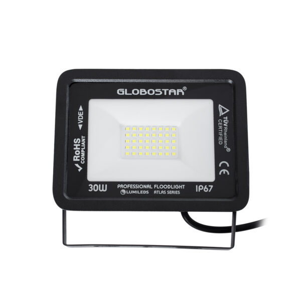 GloboStar® ATLAS 61416 Επαγγελματικός Προβολέας LED 30W 3750lm 120° AC 220-240V - Αδιάβροχος IP67 - Μ16 x Π2.5 x Υ12.5cm - Μαύρο - Ψυχρό Λευκό 6000K - LUMILEDS Chips - TÜV Rheinland Certified - 5 Years Warranty - Image 2