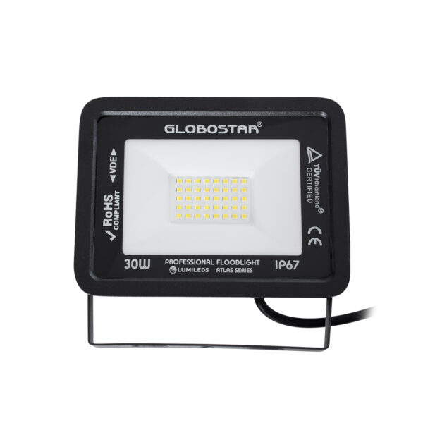 GloboStar® ATLAS 61417 Επαγγελματικός Προβολέας LED 30W 3600lm 120° AC 220-240V - Αδιάβροχος IP67 - Μ16 x Π2.5 x Υ12.5cm - Μαύρο - Φυσικό Λευκό 4500K - LUMILEDS Chips - TÜV Rheinland Certified - 5 Years Warranty - Image 2