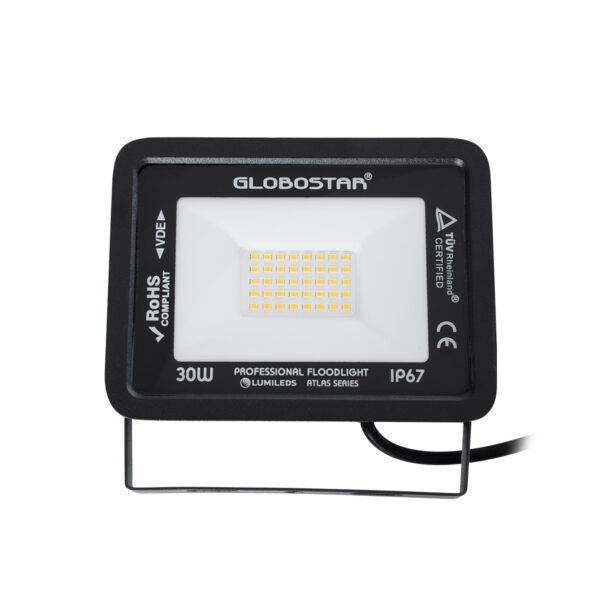 GloboStar® ATLAS 61418 Επαγγελματικός Προβολέας LED 30W 3450lm 120° AC 220-240V - Αδιάβροχος IP67 - Μ16 x Π2.5 x Υ12.5cm - Μαύρο - Θερμό Λευκό 2700K - LUMILEDS Chips - TÜV Rheinland Certified - 5 Years Warranty - Image 2