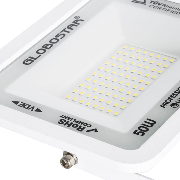 GloboStar® ATLAS 61420 Επαγγελματικός Προβολέας LED 50W 6000lm 120° AC 220-240V - Αδιάβροχος IP67 - Μ21 x Π3.5 x Υ16cm - Λευκό - Φυσικό Λευκό 4500K - LUMILEDS Chips - TÜV Rheinland Certified - 5 Years Warranty - Image 5