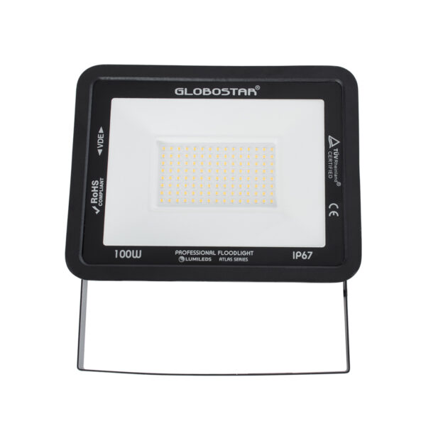 GloboStar® ATLAS 61427 Επαγγελματικός Προβολέας LED 100W 11500lm 120° AC 220-240V - Αδιάβροχος IP67 - Μ27 x Π4 x Υ21cm - Μαύρο - Θερμό Λευκό 2700K - LUMILEDS Chips - TÜV Rheinland Certified - 5 Years Warranty - Image 2