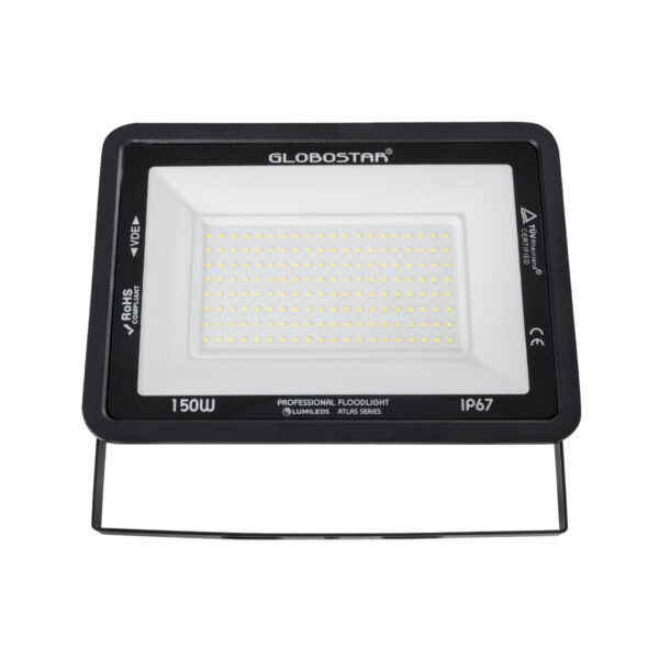 GloboStar® ATLAS 61429 Επαγγελματικός Προβολέας LED 150W 18000lm 120° AC 220-240V - Αδιάβροχος IP67 - Μ32 x Π4 x Υ23cm - Μαύρο - Φυσικό Λευκό 4500K - LUMILEDS Chips - TÜV Rheinland Certified - 5 Years Warranty - Image 2