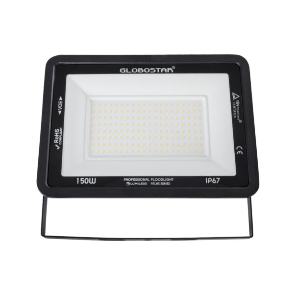 GloboStar® ATLAS 61430 Επαγγελματικός Προβολέας LED 150W 17250lm 120° AC 220-240V - Αδιάβροχος IP67 - Μ32 x Π4 x Υ23cm - Μαύρο - Θερμό Λευκό 2700K - LUMILEDS Chips - TÜV Rheinland Certified - 5 Years Warranty - Image 2