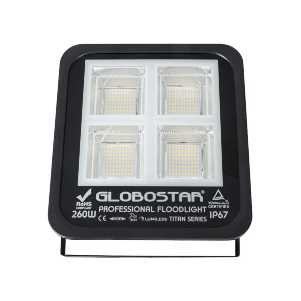 GloboStar® TITAN 61434 Επαγγελματικός Προβολέας για Γήπεδα Tennis & Ποδοσφαίρου 5x5 LED 260W 32500lm 60°x90° FishEye AC 220-240V - Αδιάβροχος IP67 - Μ30 x Π8 x Υ28cm - Μαύρο - Φυσικό Λευκό 5000K - LUMILEDS Chips - TÜV Rheinland Certified - 5 Years Warranty - Image 2