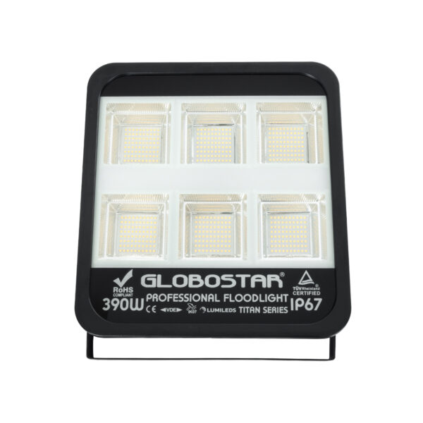 GloboStar® TITAN 61435 Επαγγελματικός Προβολέας για Γήπεδα Tennis & Ποδοσφαίρου 5x5 LED 390W 48750lm 60°x90° FishEye AC 220-240V - Αδιάβροχος IP67 - Μ32 x Π8 x Υ35cm - Μαύρο - Φυσικό Λευκό 5000K - LUMILEDS Chips - TÜV Rheinland Certified - 5 Χρόνια Εγγύηση - Image 2