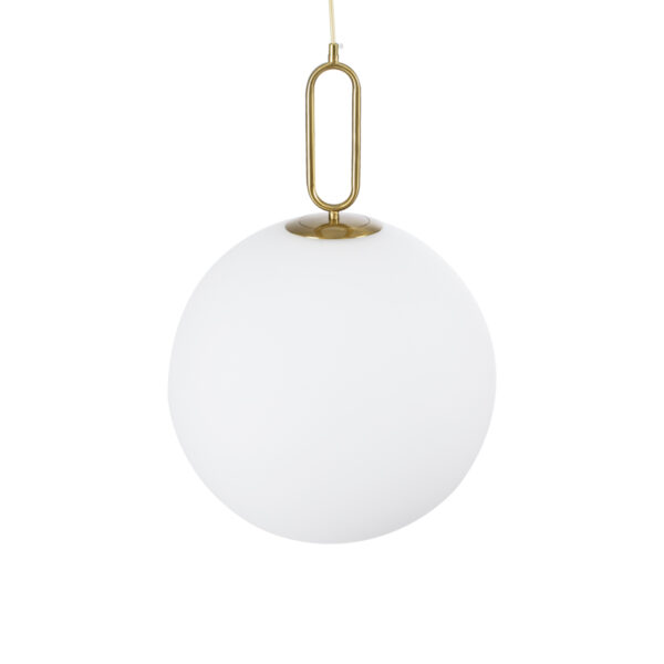 GloboStar® BELLISSIMO 61488 Μοντέρνο Κρεμαστό Φωτιστικό Μπάλα Μονόφωτο 1 x E27 IP20 Λευκό Γυαλί με Χρυσό Μέταλλο - Μ40 x Π40 x Υ62cm - Image 4