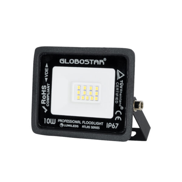 GloboStar® ATLAS 61516 Επαγγελματικός Προβολέας LED 10W 1200lm 120° AC 220-240V - Αδιάβροχος IP67 - Μ10 x Π2 x Υ8cm - Μαύρο - Φυσικό Λευκό 4500K - LUMILEDS Chips - TÜV Rheinland Certified - 5 Χρόνια Εγγύηση