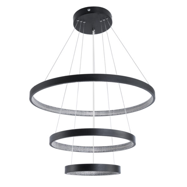 GloboStar® DIAMOND TRIO 61523 Κρεμαστό Φωτιστικό Δαχτυλίδι-Κύκλος LED CCT 100W 11200lm 360° AC 220-240V - Εναλλαγή Φωτισμού μέσω Τηλεχειριστηρίου All In One Ψυχρό 6000k+Φυσικό 4500k+Θερμό 2700k Dimmable Φ25+40+60cm - Μαυρο - 3 Χρόνια Εγγύηση