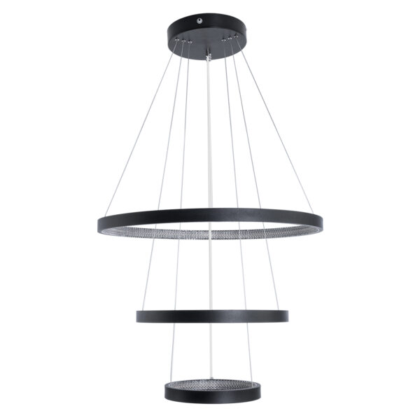 GloboStar® DIAMOND TRIO 61523-DECO Κρεμαστό Φωτιστικό Δαχτυλίδι-Κύκλος LED CCT 100W 11200lm 360° AC 220-240V - Εναλλαγή Φωτισμού μέσω Τηλεχειριστηρίου All In One Ψυχρό 6000k+Φυσικό 4500k+Θερμό 2700k Dimmable Φ25+40+60cm - Μαυρο - 3 Χρόνια Εγγύηση - Image 4