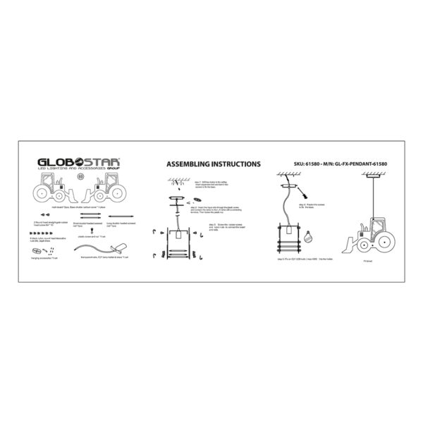 GloboStar® TRACTOR 61580 Παιδικό Κρεμαστό Φωτιστικό Φιγούρα Μονόφωτο 1 x E27 IP20 Μπλε, Μαύρο & Λευκό Πλαστικό - Μ40 x Π15.5 x Υ26.5cm - Image 12